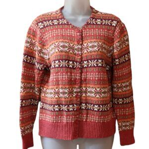 Tiara Vintage Orange Nordic Knit Cardigan Sweater LG